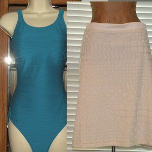 $237 GOTTEX Blue Swim Suit & Ivory Cover Up sz 8